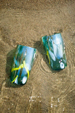 Load image into Gallery viewer, iridescent aqua tropical hand blown tumbler glass