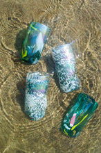 Load image into Gallery viewer, iridescent aqua tropical hand blown tumbler glass