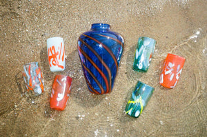 iridescent aqua tropical hand blown tumbler glass