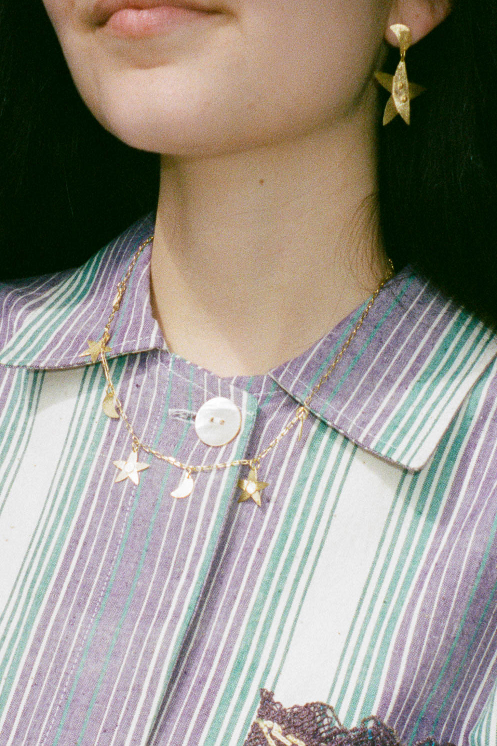 gold plated silver half moon star charm necklace