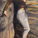 cotton lycra ribbed stretch straight leg lounge pant