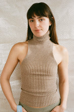 Load image into Gallery viewer, brown cotton lycra sleeveless fitted ribbed turtleneck