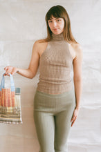 Load image into Gallery viewer, brown cotton lycra sleeveless fitted ribbed turtleneck