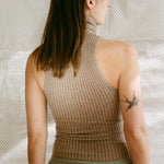 brown cotton lycra sleeveless fitted ribbed turtleneck