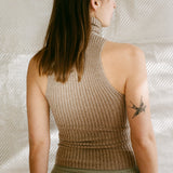 brown cotton lycra sleeveless fitted ribbed turtleneck