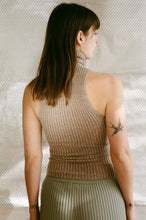 Load image into Gallery viewer, brown cotton lycra sleeveless fitted ribbed turtleneck