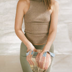 brown cotton lycra sleeveless fitted ribbed turtleneck
