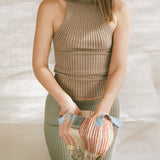 brown cotton lycra sleeveless fitted ribbed turtleneck