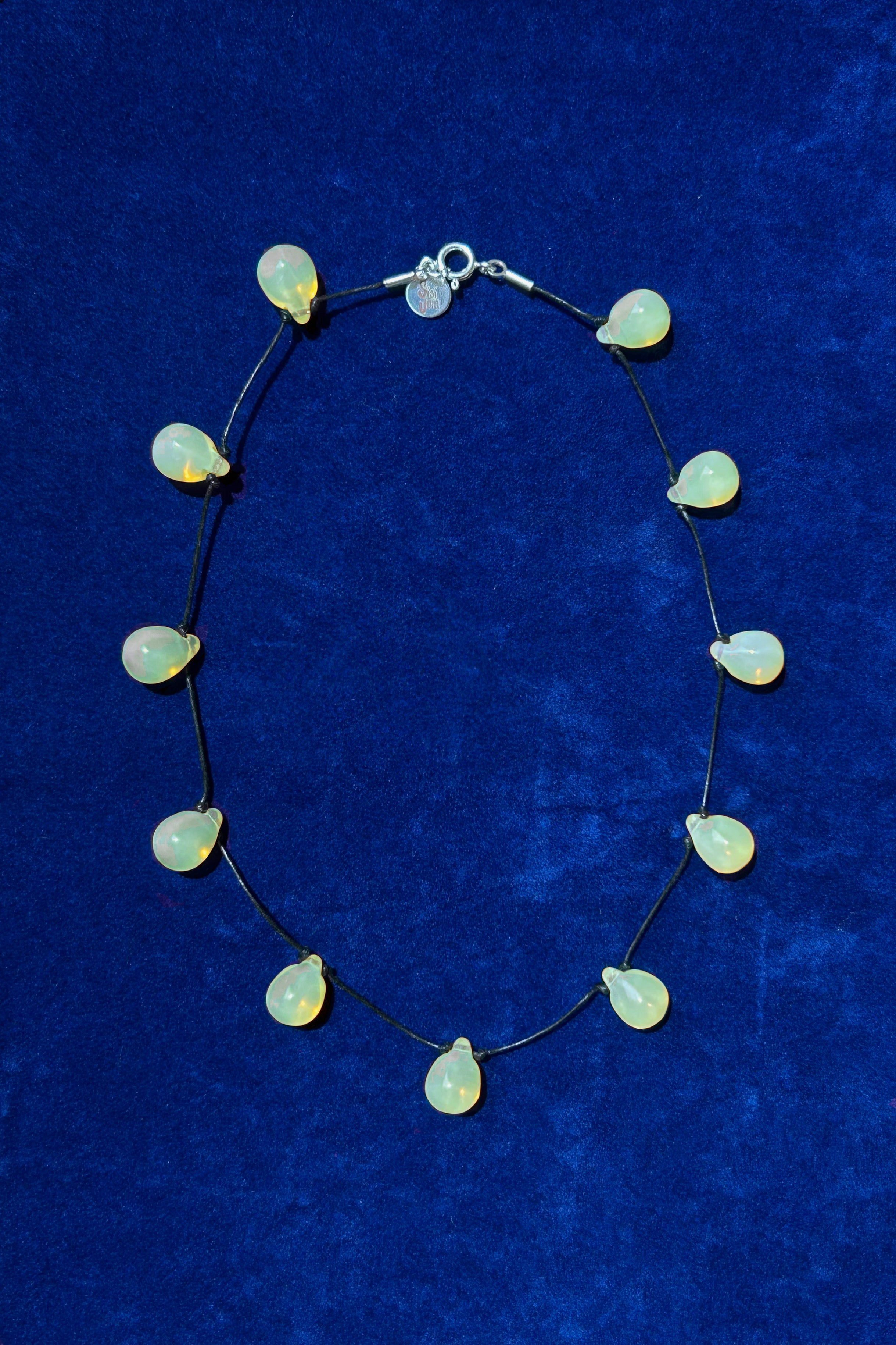 clear vintage Czech glass beaded yellow cord necklace