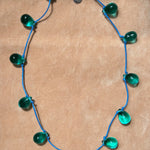 clear vintage Czech glass beaded blue cord necklace