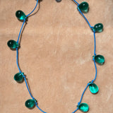 clear vintage Czech glass beaded blue cord necklace
