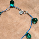 clear vintage Czech glass beaded blue cord necklace