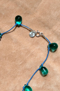 clear vintage Czech glass beaded blue cord necklace