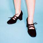 black velvet mary jane 90s heel with bows