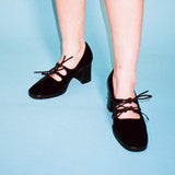 black velvet mary jane 90s heel with bows
