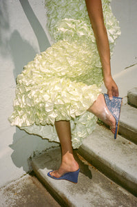 blue glitter clear strap wedge heel