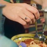 14k yellow gold dainty ring with sapphire center
