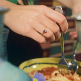 14k yellow gold dainty ring with sapphire center