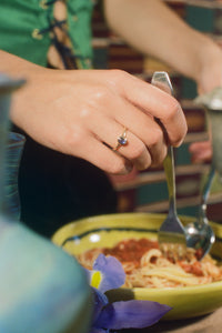 14k yellow gold dainty ring with sapphire center