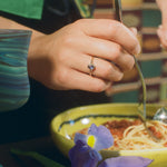 14k yellow gold dainty ring with sapphire center