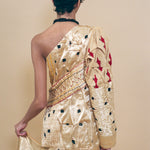 champagne silk cotton textile manipulated one shoulder dress