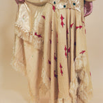 champagne silk cotton textile manipulated one shoulder dress