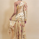 champagne silk cotton textile manipulated one shoulder dress