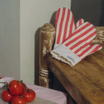 cotton polyester red stripe holiday oven mitt