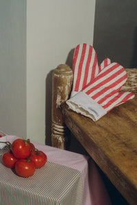 cotton polyester red stripe holiday oven mitt