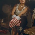 cotton polyester red stripe holiday oven mitt