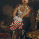 cotton polyester red stripe holiday oven mitt