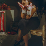 cotton polyester red stripe holiday oven mitt