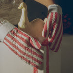 cotton polyester red stripe holiday oven mitt