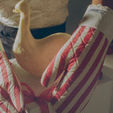 cotton polyester red stripe holiday oven mitt