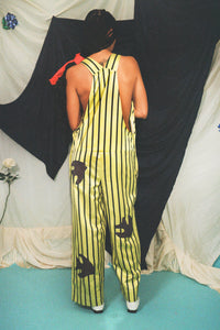 OVERALL IN LEMON STRIPE WITH FISH APPLIQUÉ
