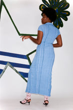 Load image into Gallery viewer, OVERDYED STRETCH WEAVE SPLIT DRESS IN LIGHT COBALT