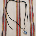 white bronze blue heart charm black cord necklace