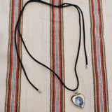 white bronze blue heart charm black cord necklace