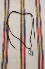 Load image into Gallery viewer, white bronze blue heart charm black cord necklace