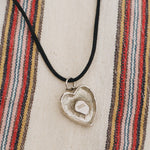 white bronze blue heart charm black cord necklace