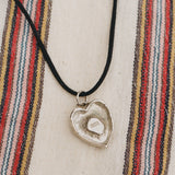 white bronze blue heart charm black cord necklace