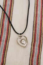Load image into Gallery viewer, white bronze blue heart charm black cord necklace