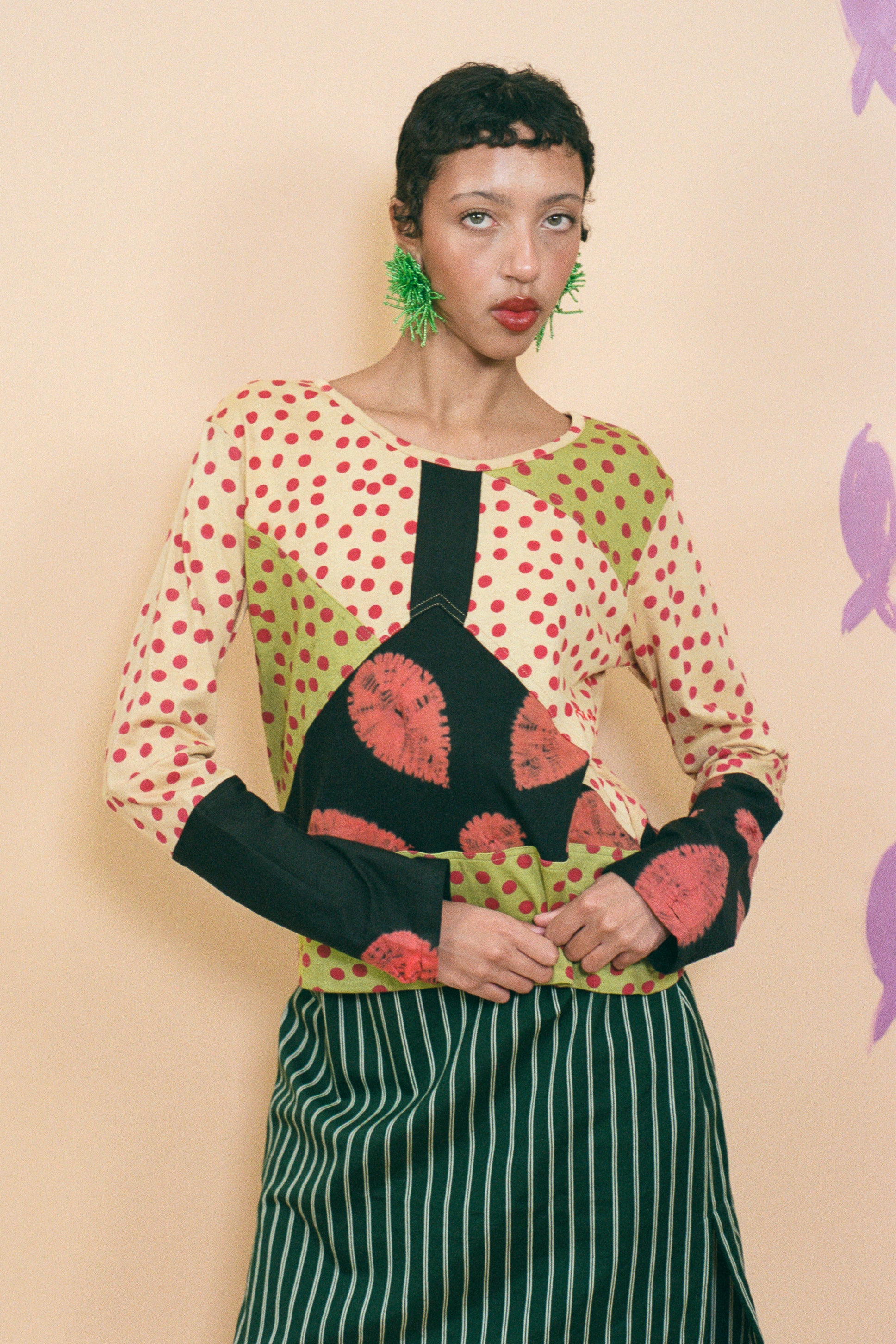 cotton long sleeve classic cut tie dye top