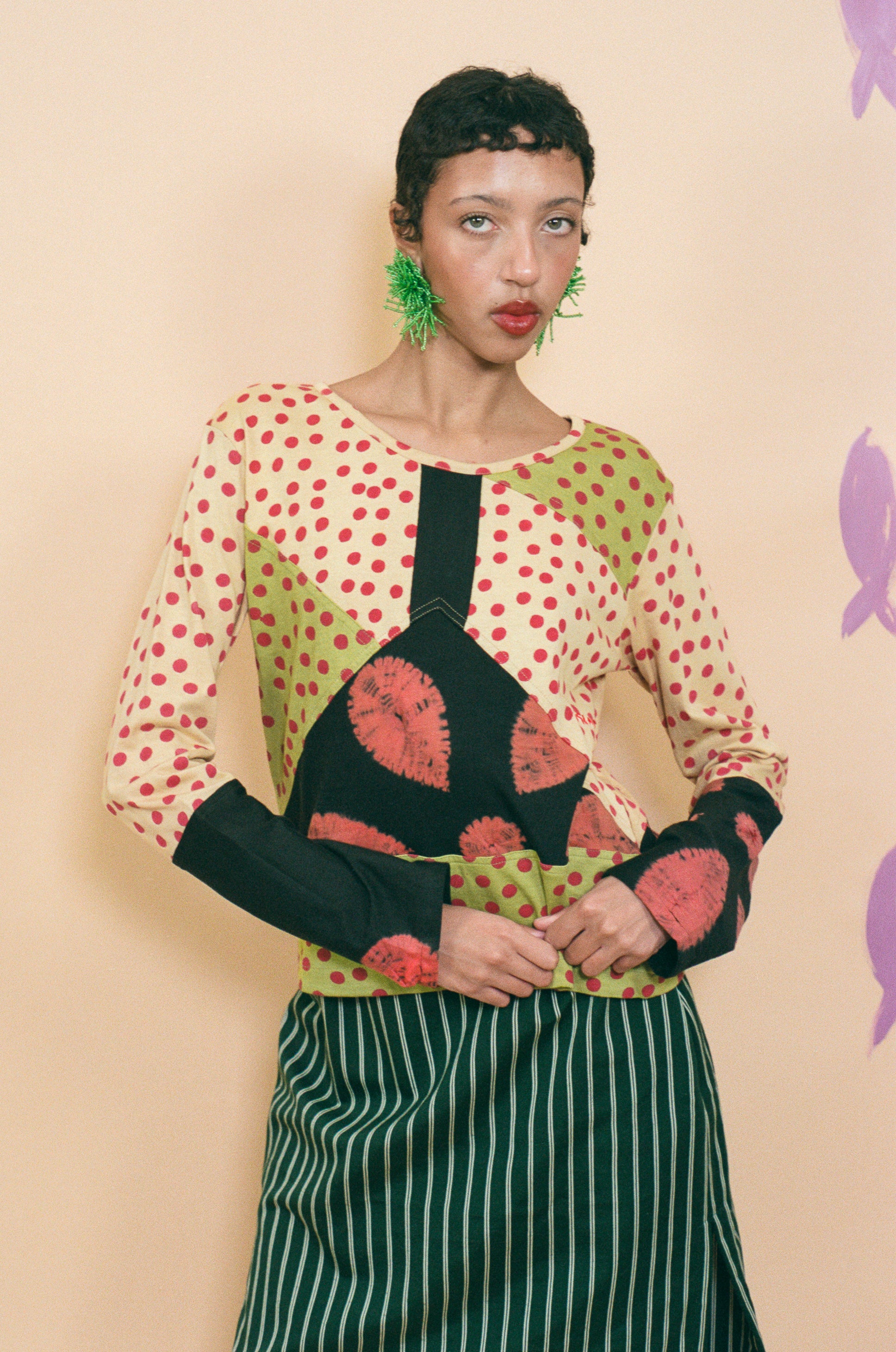 cotton long sleeve classic cut tie dye top