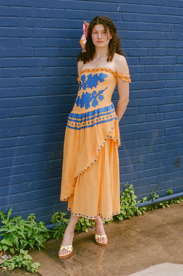 LIANA DRESS IN PAPAYA/BLUE