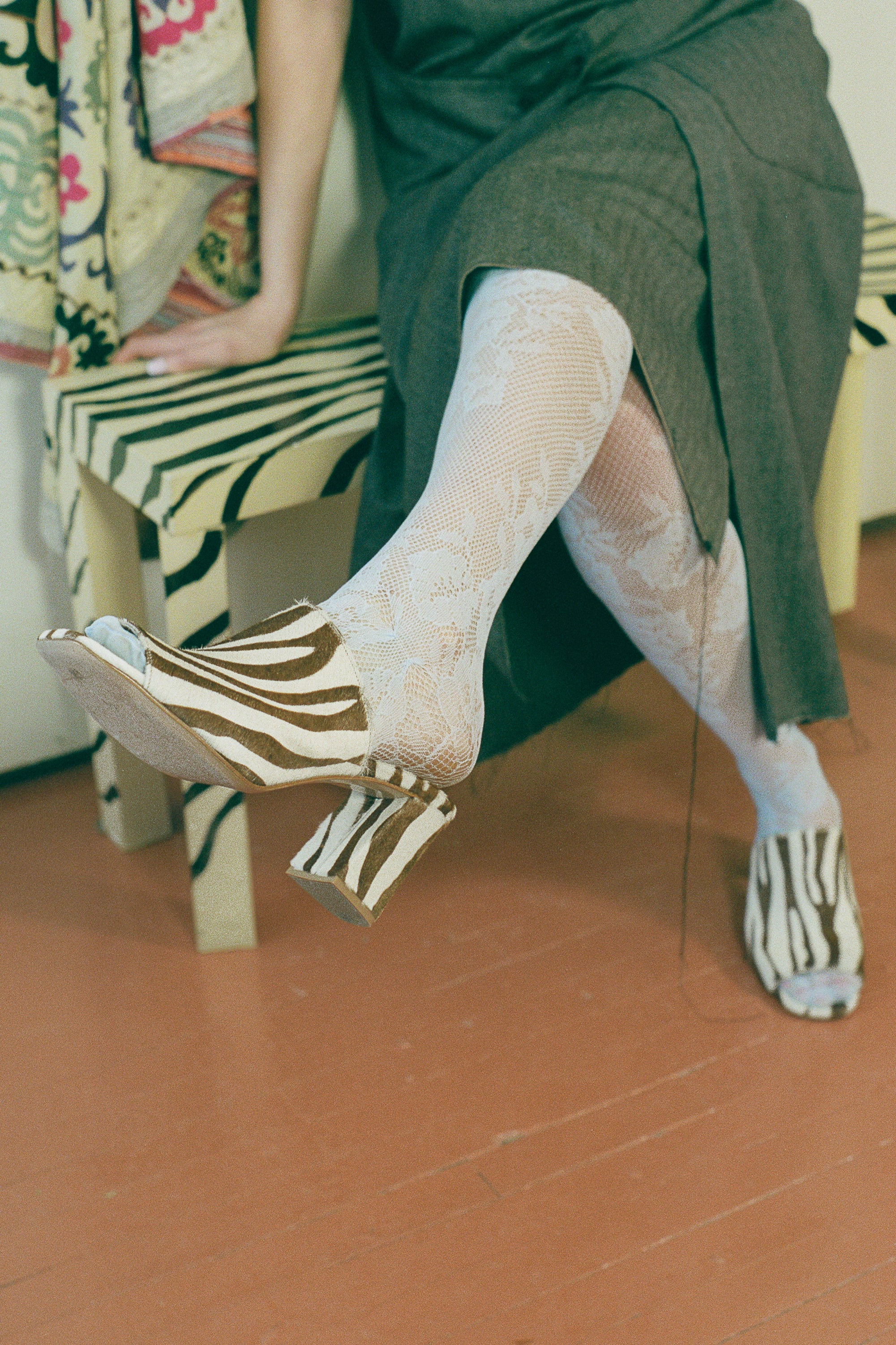 leather pony hair zebra print heeled mule