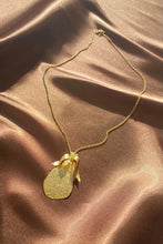 Load image into Gallery viewer, gold etched pear necklace on a dainty chain