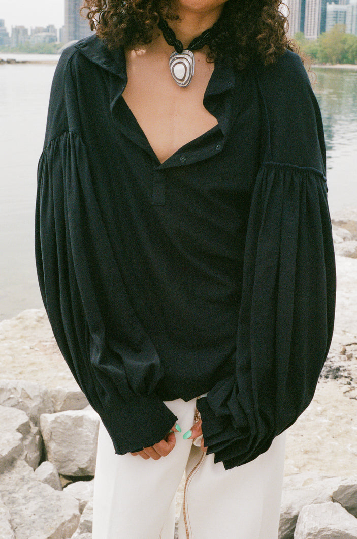 black jersey pique tupi quilt sweater shirt