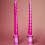 ceramic glazed petal top candleholders in mauve purple