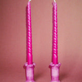 ceramic glazed petal top candleholders in mauve purple